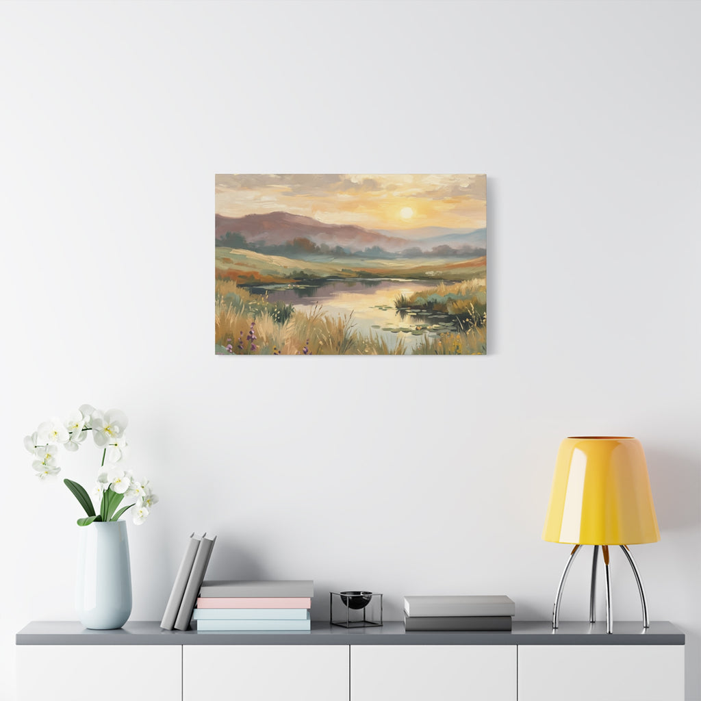 Sunset Meadow Canvas Wall Art — Stretched Matte Landscape Print