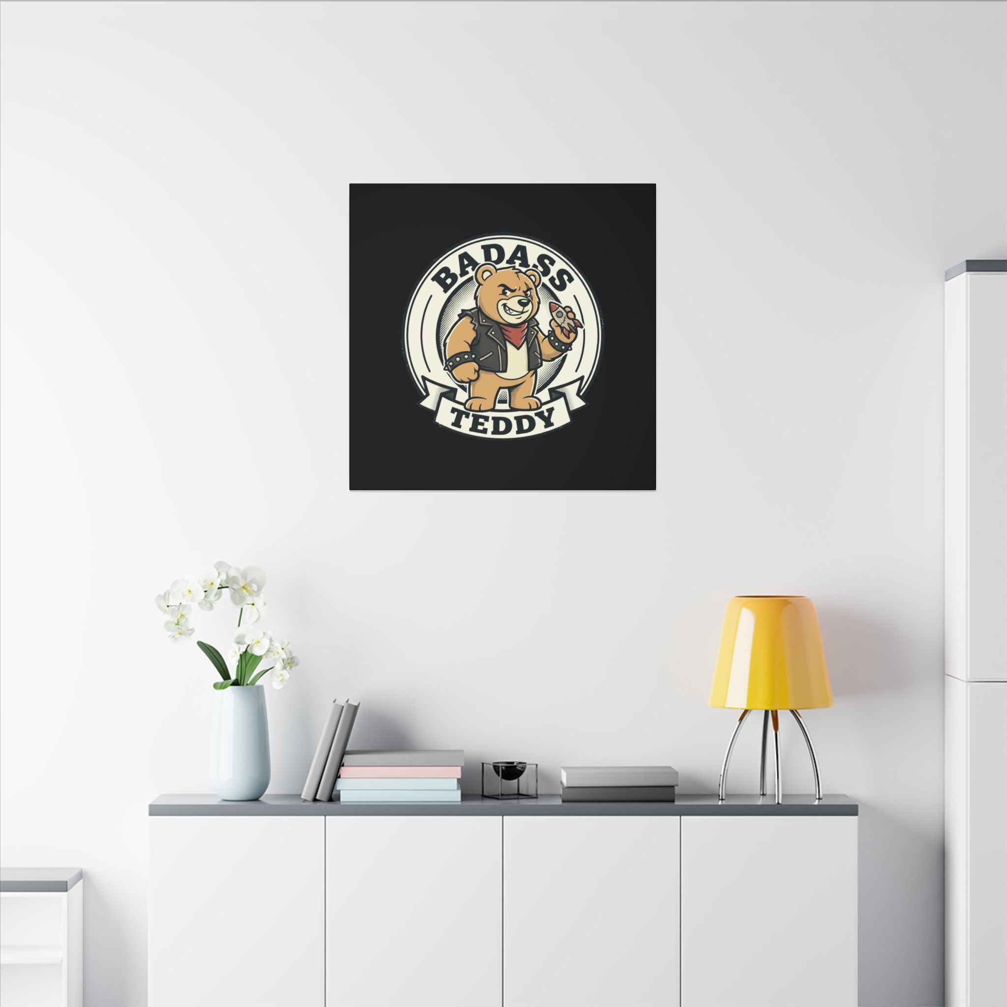 Badass Teddy Canvas Wall Art — Edgy Teddy Bear Stretched Matte Print