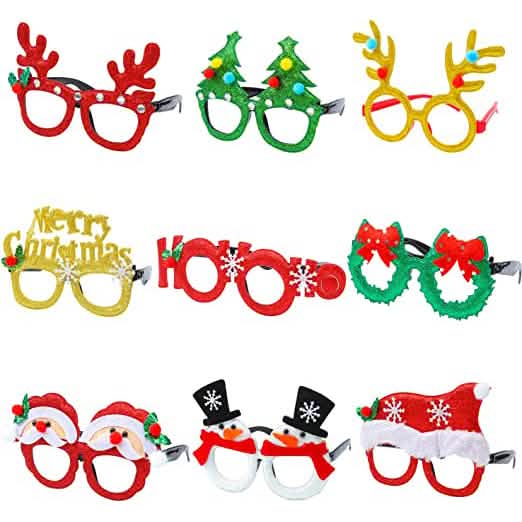 9-Pieces: Christmas Glitter Party Glasses Frame