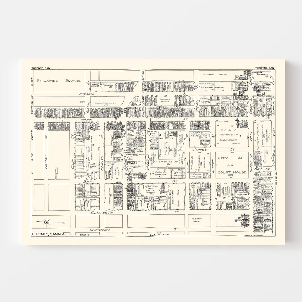 Vintage Map of Toronto, Canada 1929