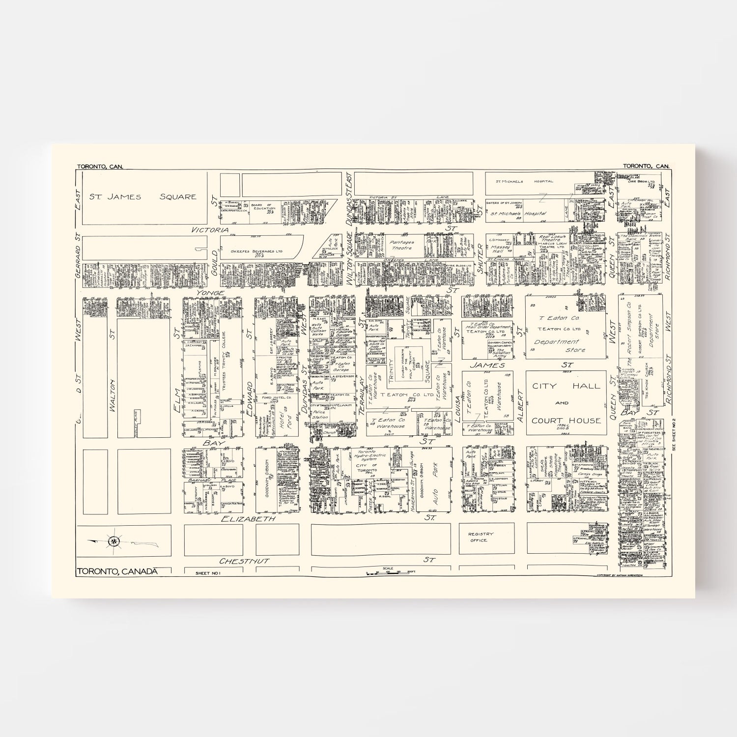Vintage Map of Toronto, Canada 1929