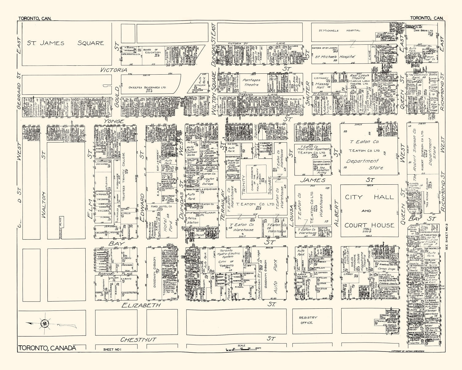 Vintage Map of Toronto, Canada 1929