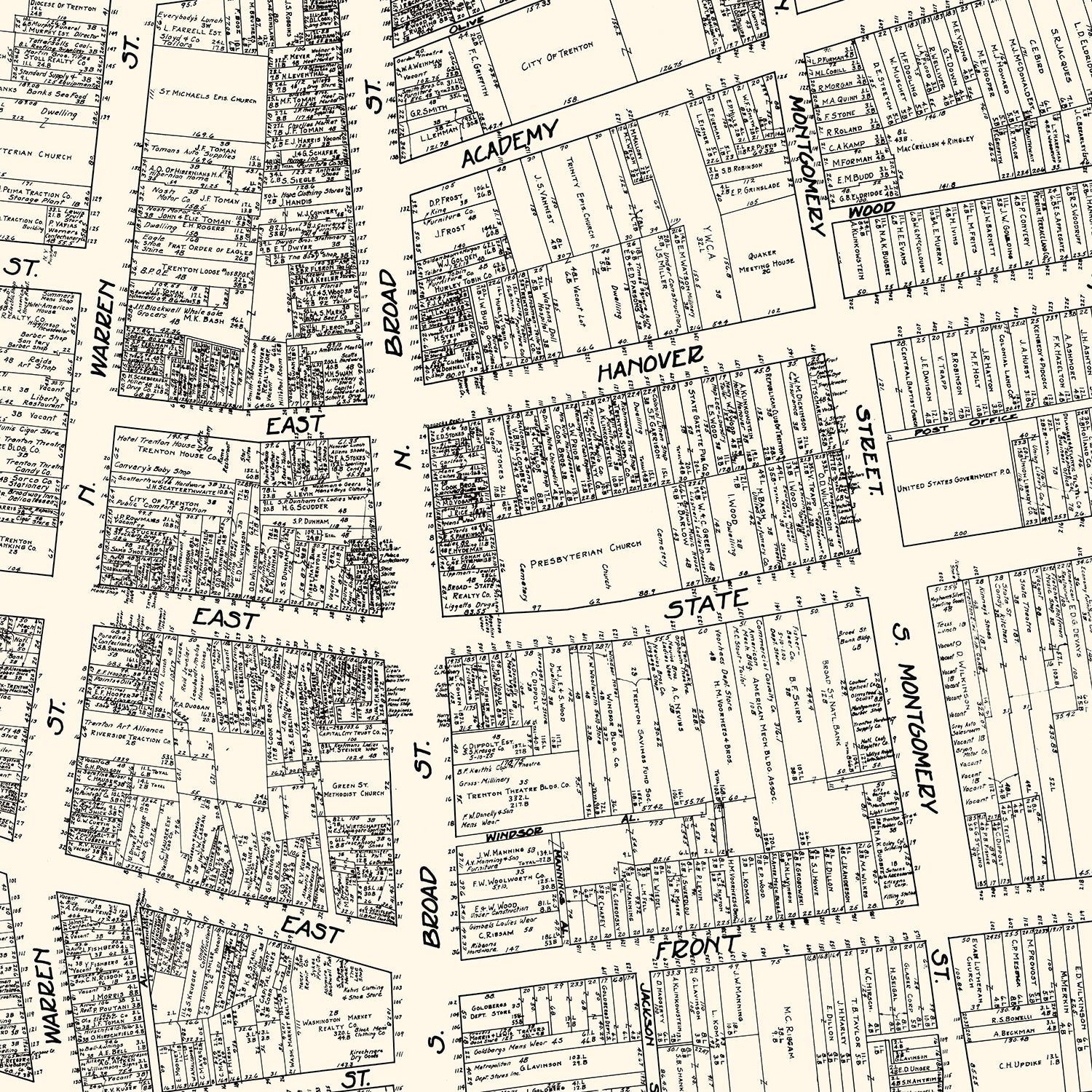 Vintage Map of Trenton, NJ Business Section 1929