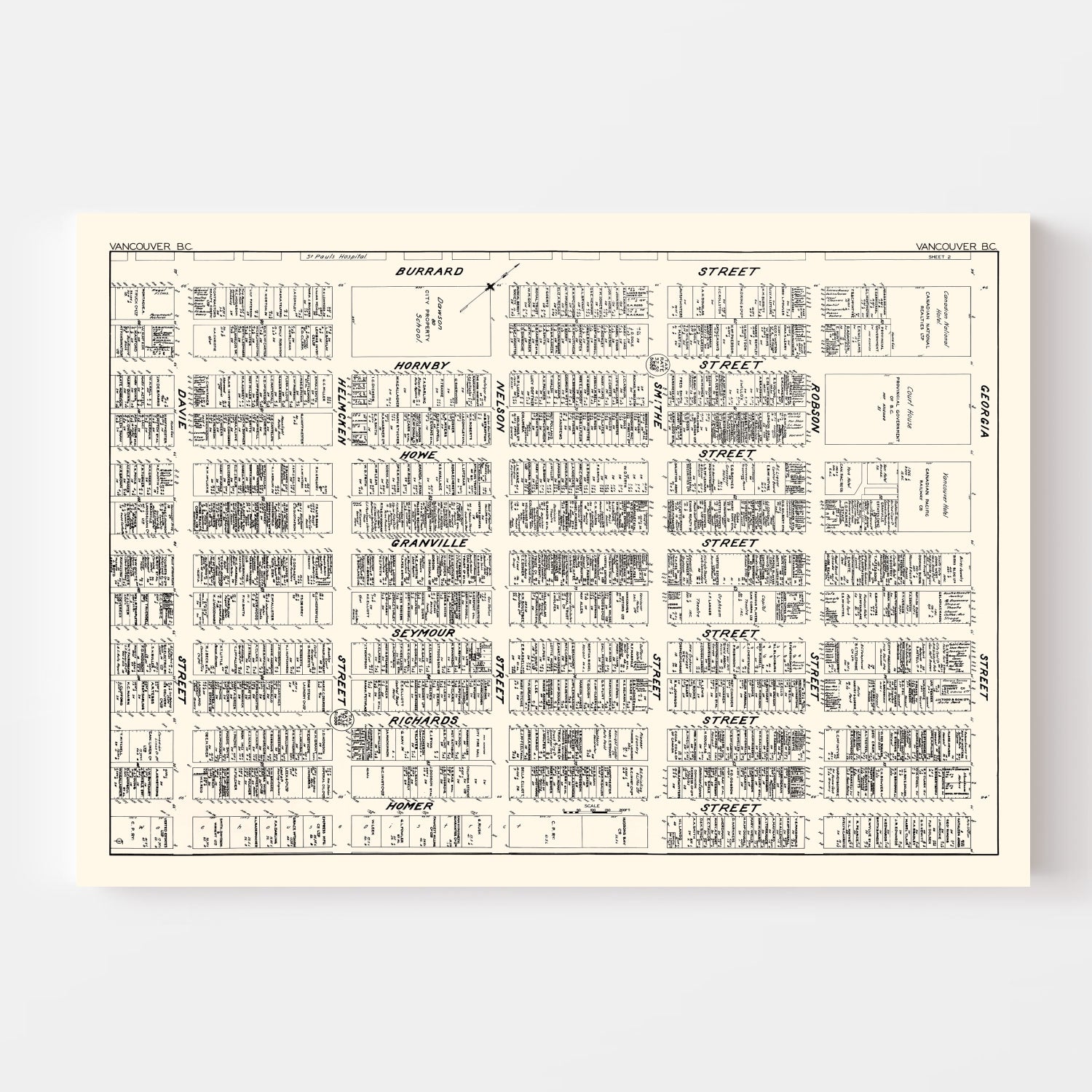 Vintage Map of Vancouver, Canada 1929