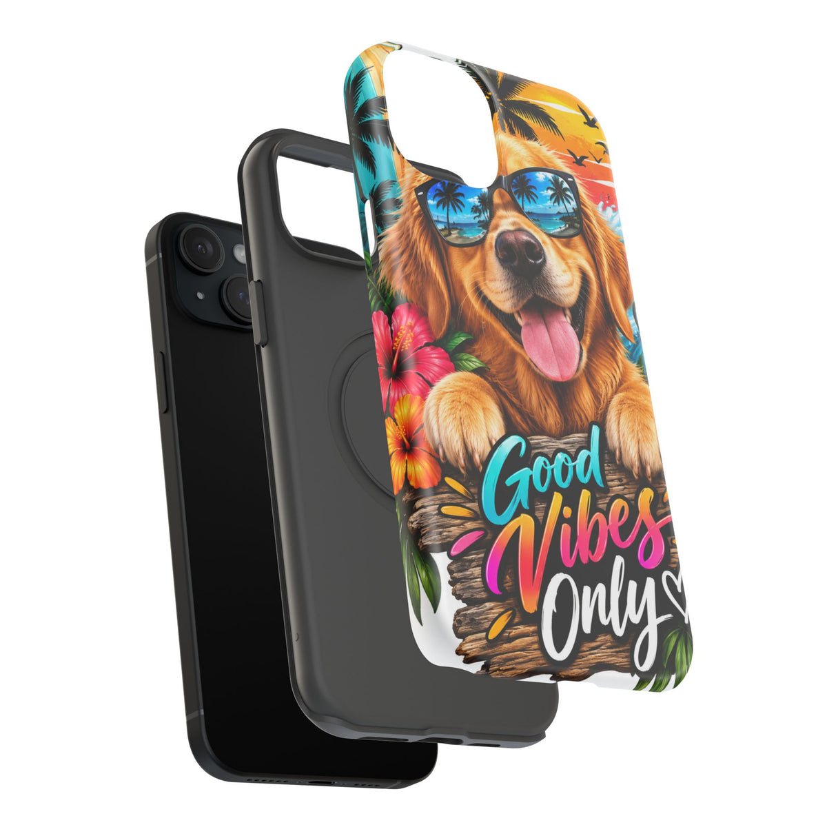Phone Case — 'Good Vibes Only' Tropical Dog Impact-Resistant Case