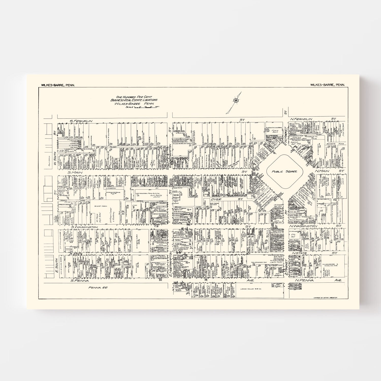 Vintage Map of Wilkes-Barre, PA Business Section 1929