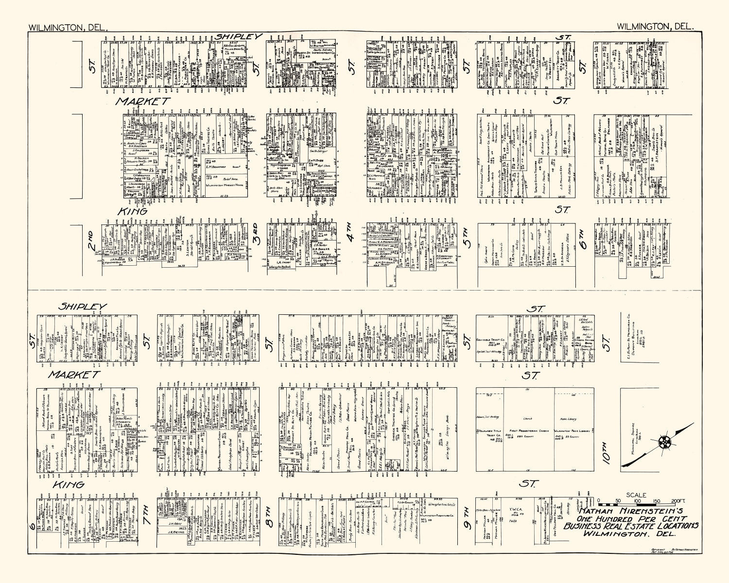 Vintage Map of Wilmington, DE Business Section 1929