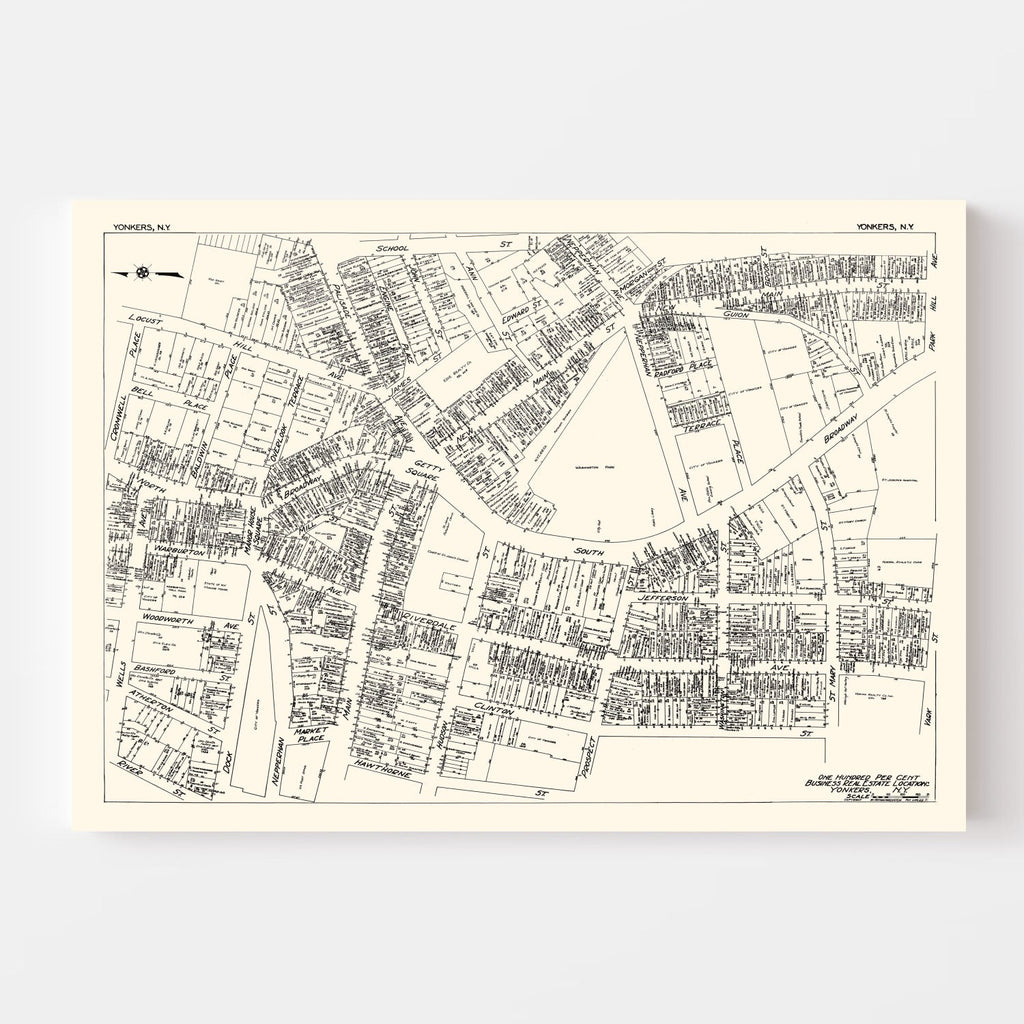 Vintage Map of Yonkers, NY Business Section 1929