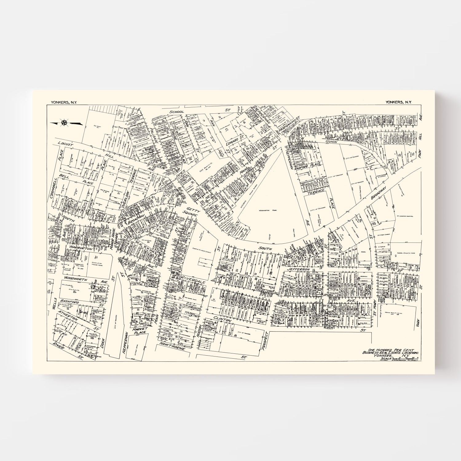 Vintage Map of Yonkers, NY Business Section 1929