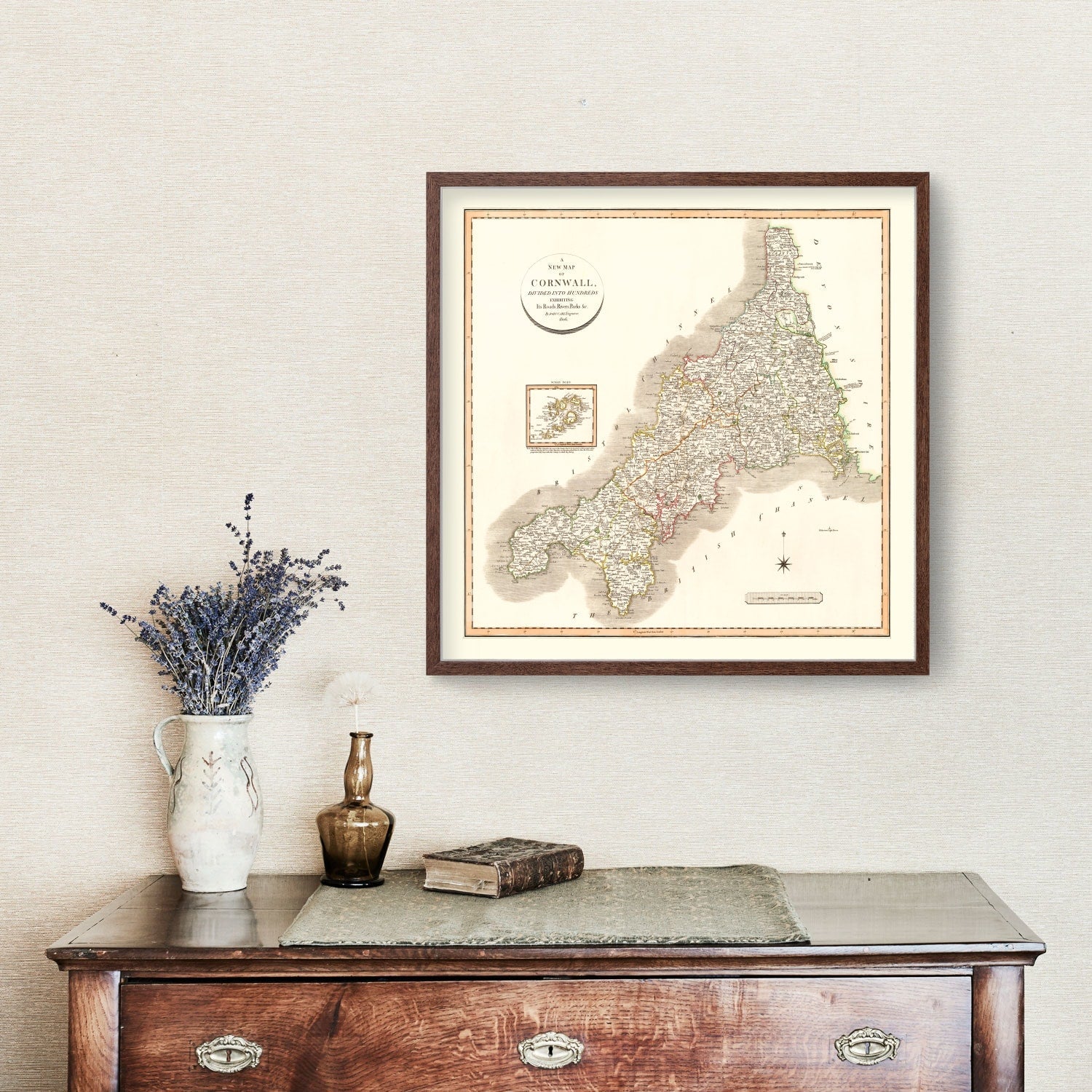 Vintage Map of Cornwall County England, 1806