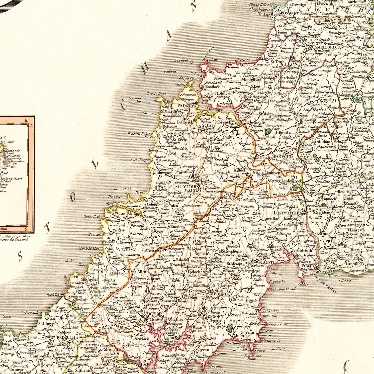 Vintage Map of Cornwall County England, 1806