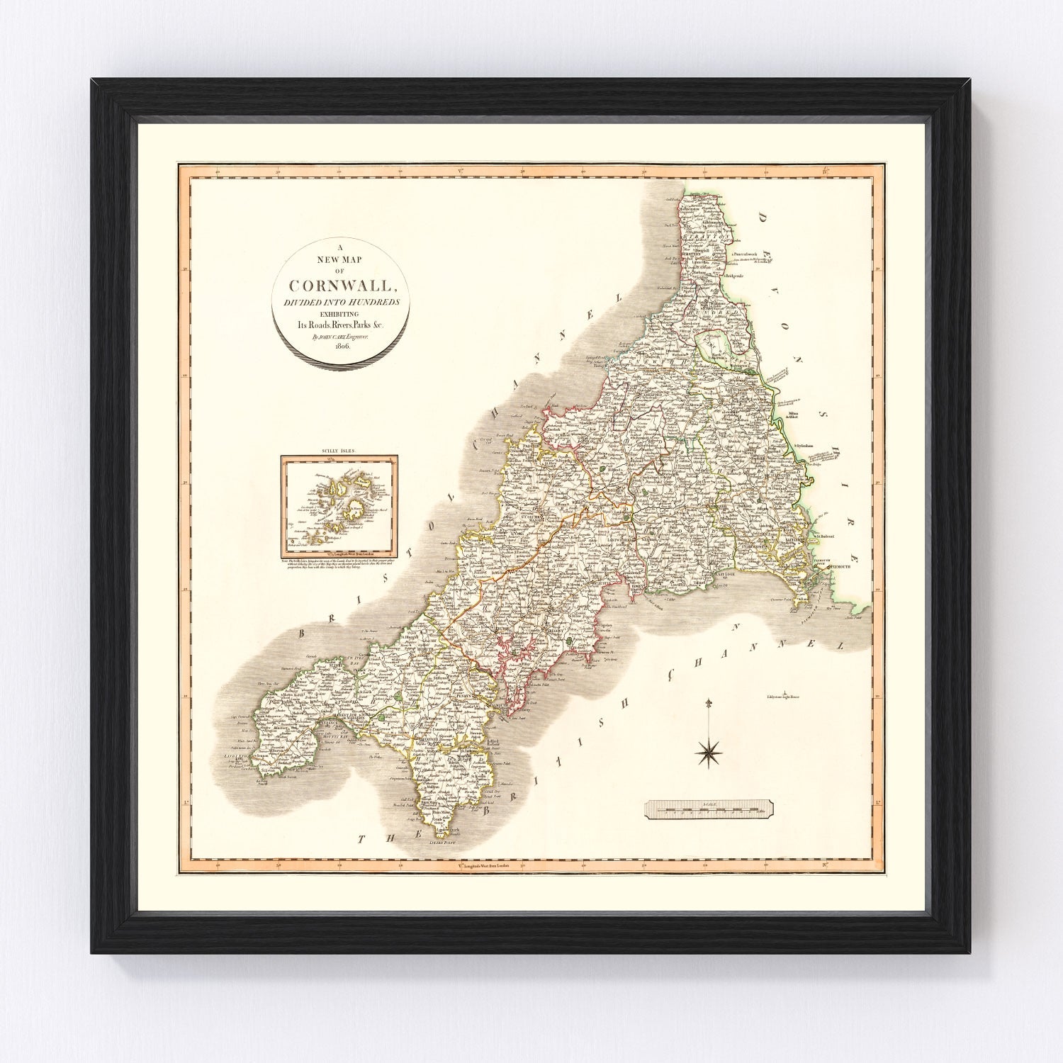 Vintage Map of Cornwall County England, 1806