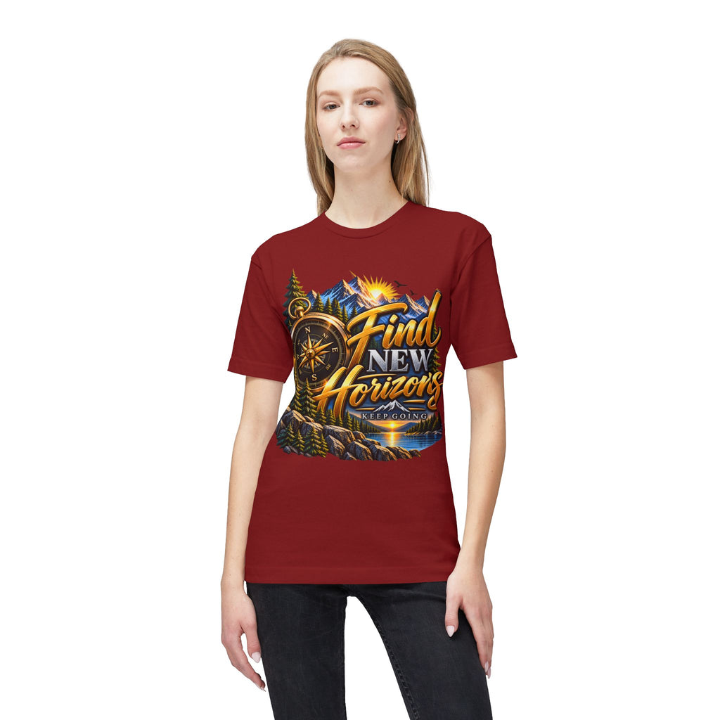 Find New Horizons T-Shirt — Adventure Compass Mountain Graphic Tee