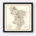 Vintage Map of Derbyshire County England, 1801