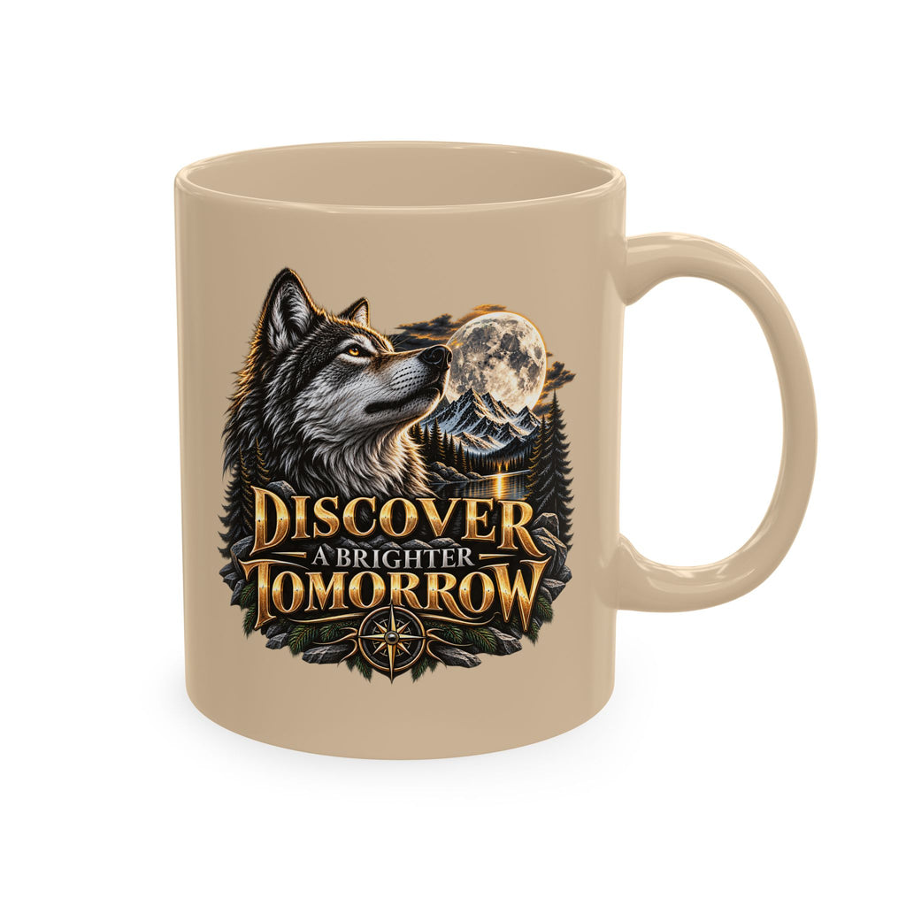 Discover Tomorrow Ceramic Mug — Howling Wolf & Moon Coffee Cup