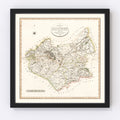 Vintage Map of Lancashire County England, 1806