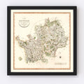 Vintage Map of Hertfordshire County England, 1801