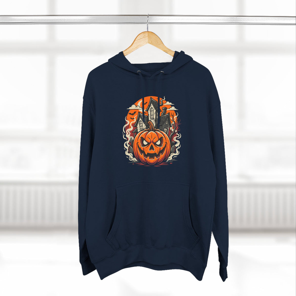 Halloween Pumpkin Hoodie — Jack-O'-Lantern Haunted House Fleece Hoodie