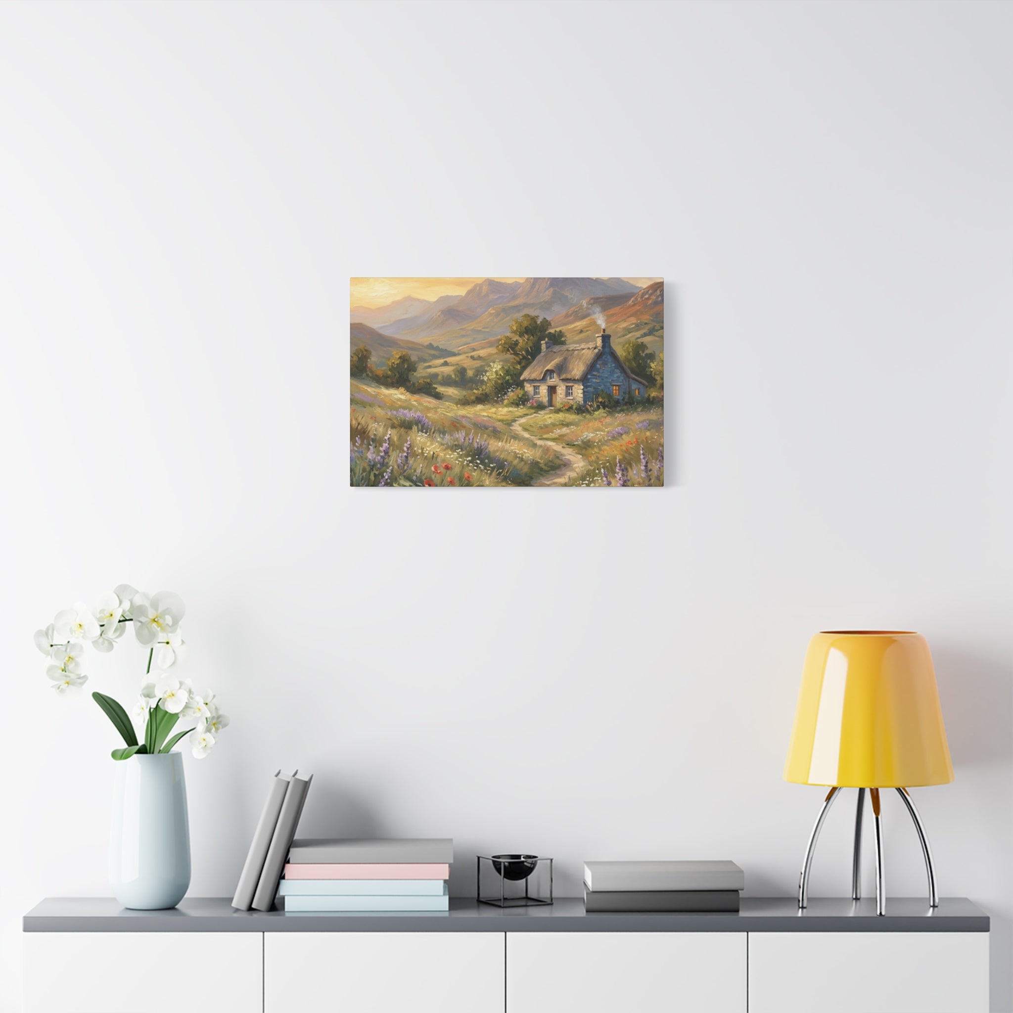 Countryside Cottage Canvas Wall Art — Tranquil Rustic Landscape Print