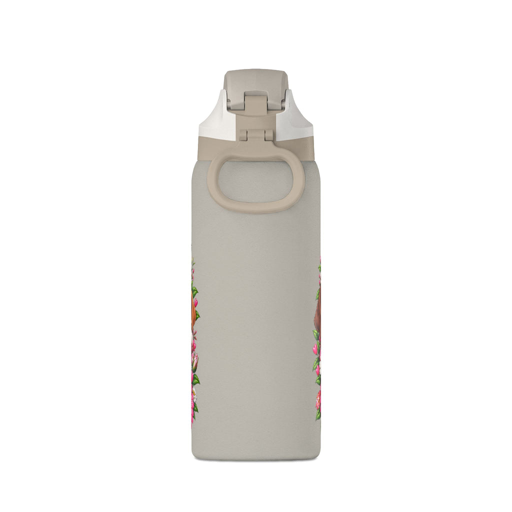 32oz Insulated Water Bottle with Adorable Dogs and Flowers