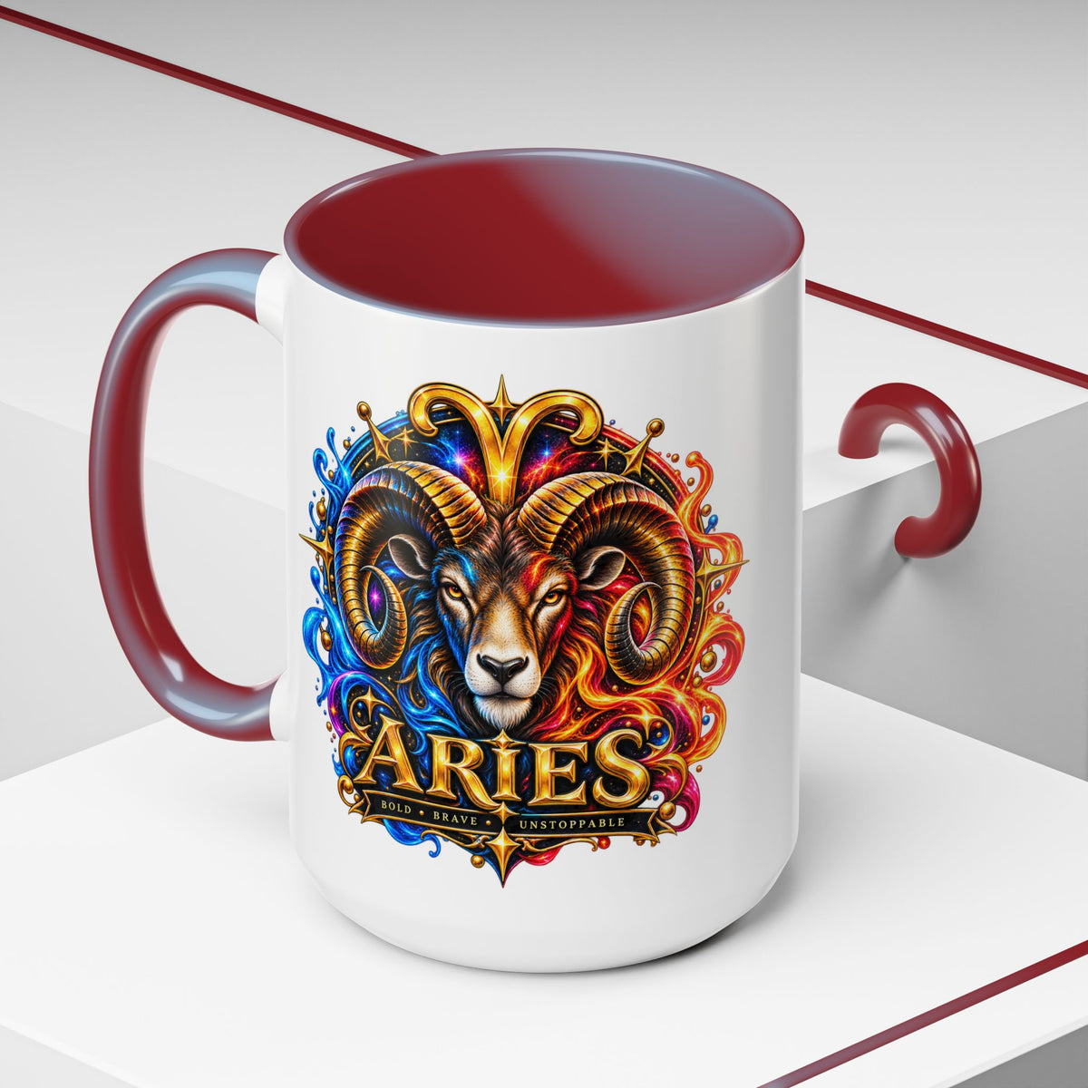 Aries Zodiac Coffee Mug — Colorful Ram Astrology Accent Mug (11/15oz)