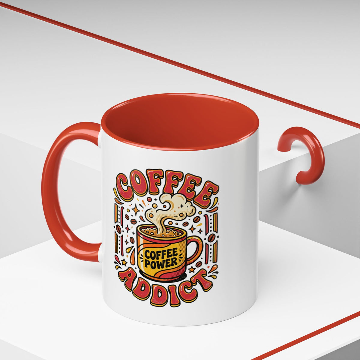 Coffee Addict Accent Mug — "Coffee Power" Retro Coffee Lover Gift (11oz/15oz)