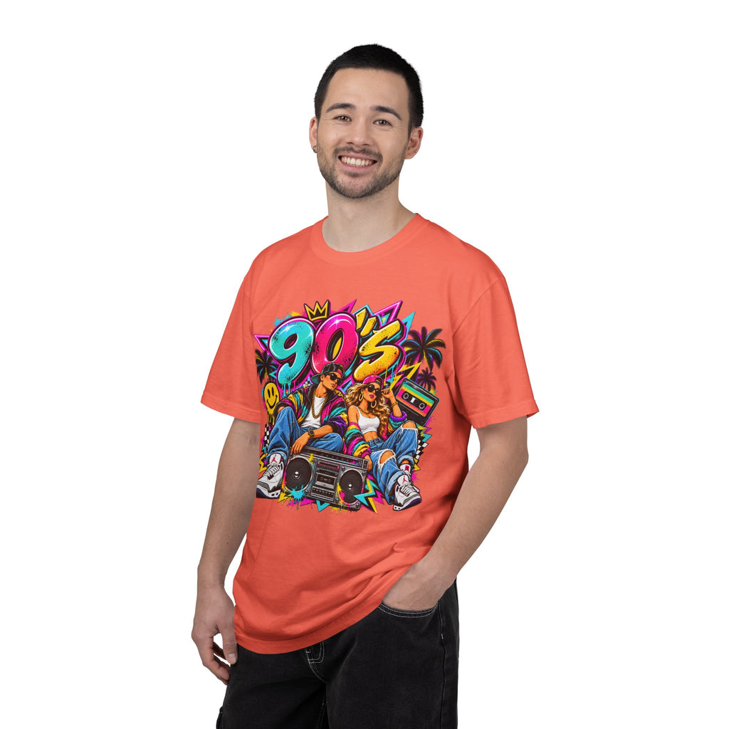 90s Retro Streetwear T-Shirt — Vintage Boombox & Neon Graffiti Design