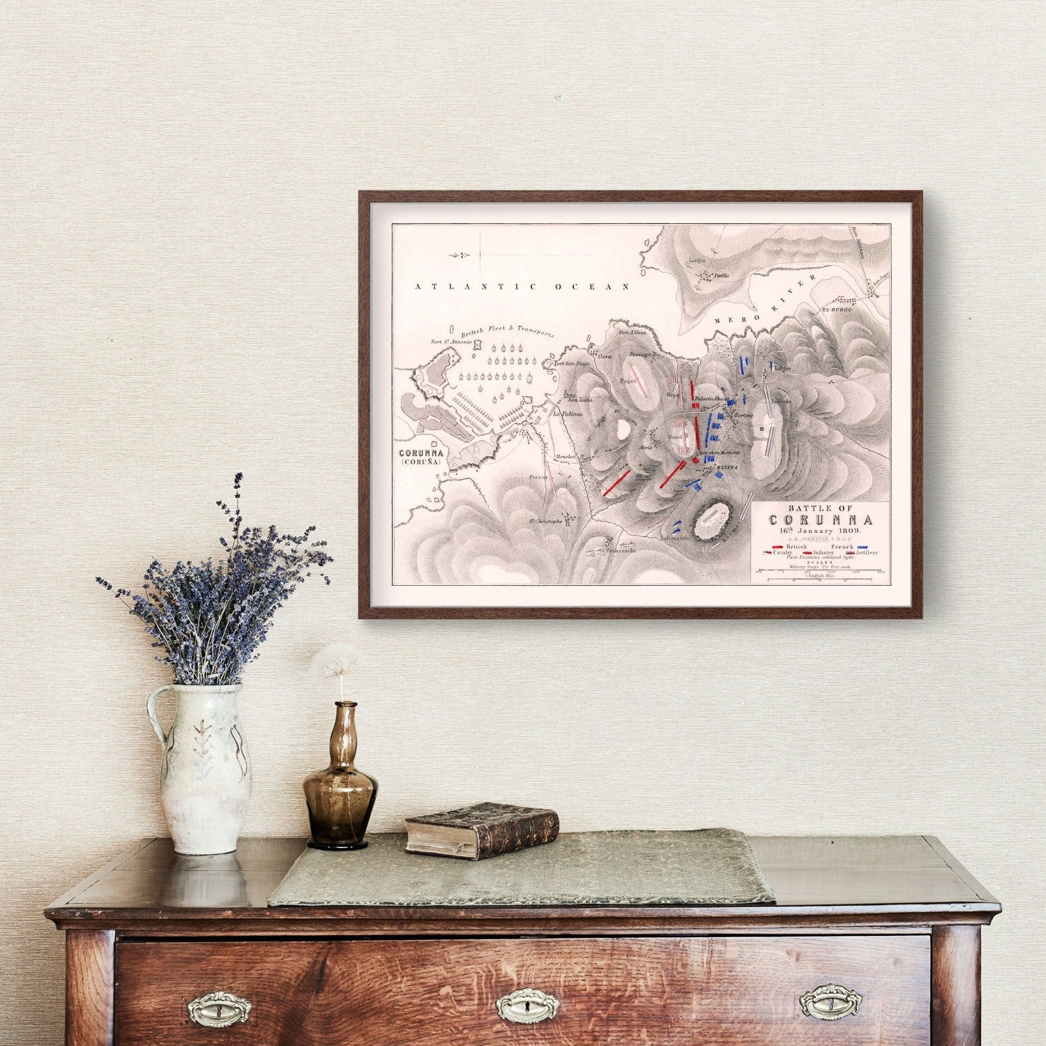 Vintage Map of the Battle of Corunna, 1809