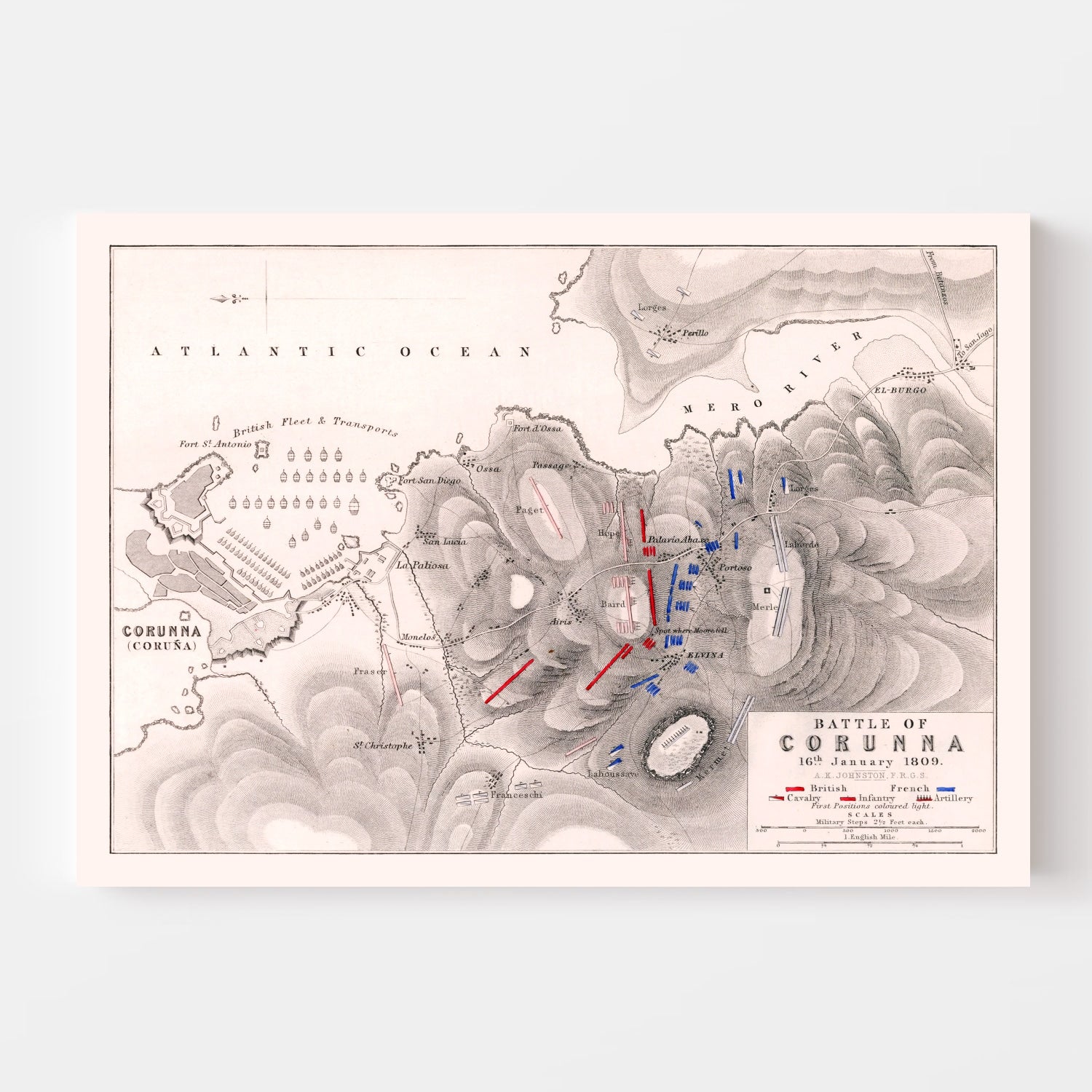 Vintage Map of the Battle of Corunna, 1809