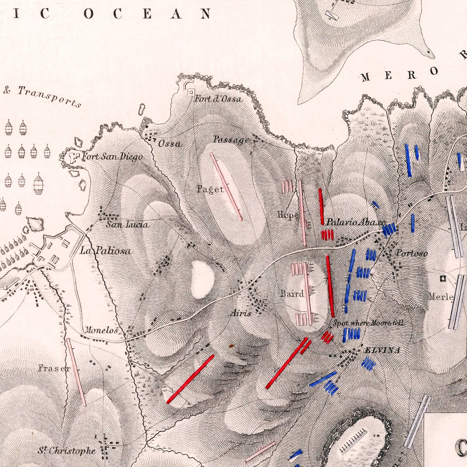 Vintage Map of the Battle of Corunna, 1809