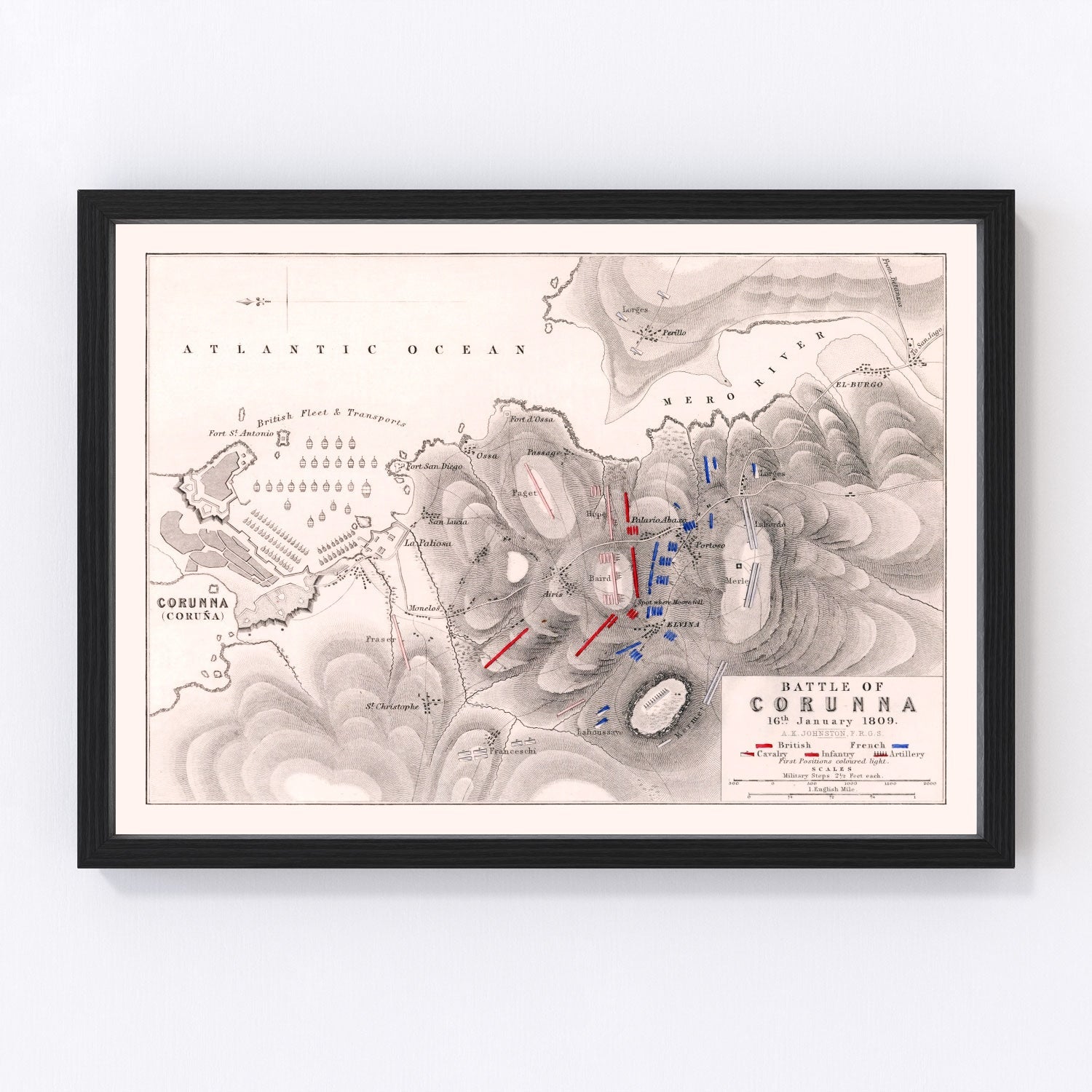 Vintage Map of the Battle of Corunna, 1809