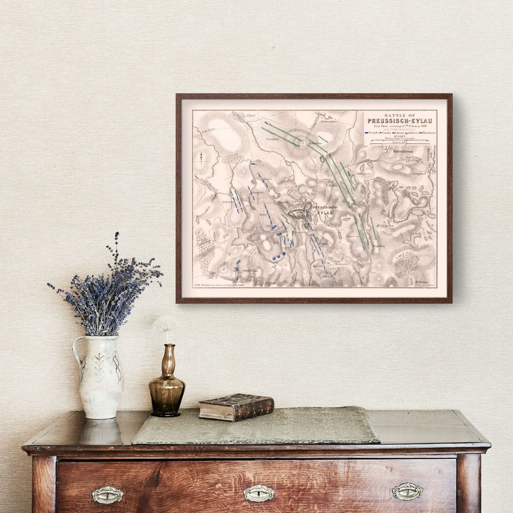 Vintage Map of the Battle of Preussisch-Eylau, 1807