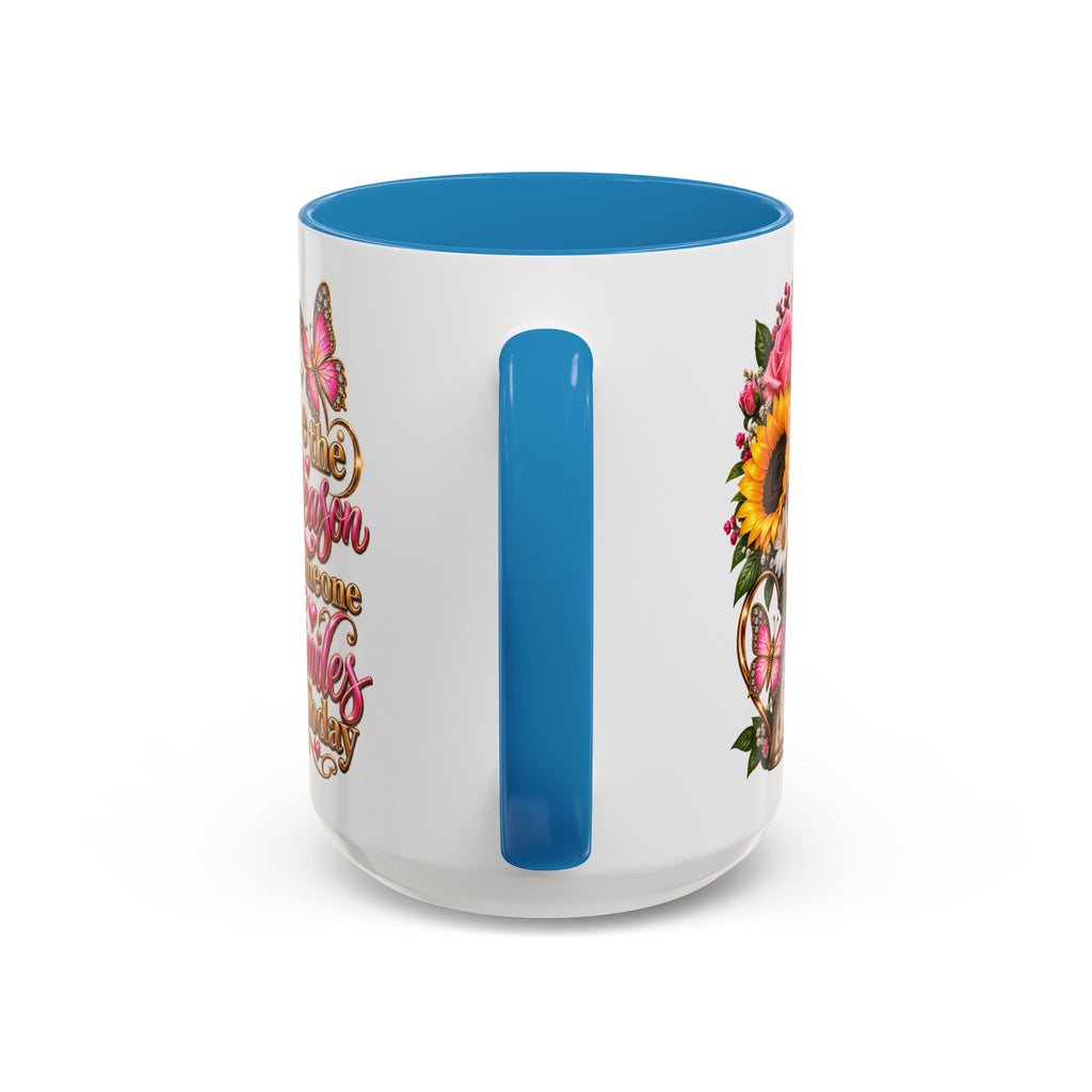Be the Reason Someone Smiles Today Accent Coffee Mug – Floral Sunflower & Rose Inspirational 11/15oz