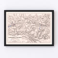 Vintage Map of the Battles of Champaubert & Vauchamps, 1814