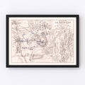 Vintage Map of the Battle of La Rothiere, 1814