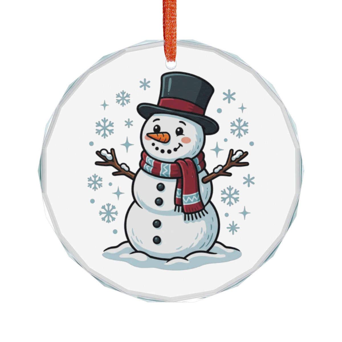 Glass Ornament - Cute Snowman Holiday Ornament with Top Hat & Scarf