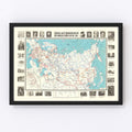 Vintage Map of Concentration Camps, 1945