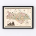 Vintage Map of North Riding of York County England, 1834