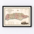 Vintage Map of Sussex England, 1829