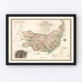 Vintage Map of Suffolk England, 1831
