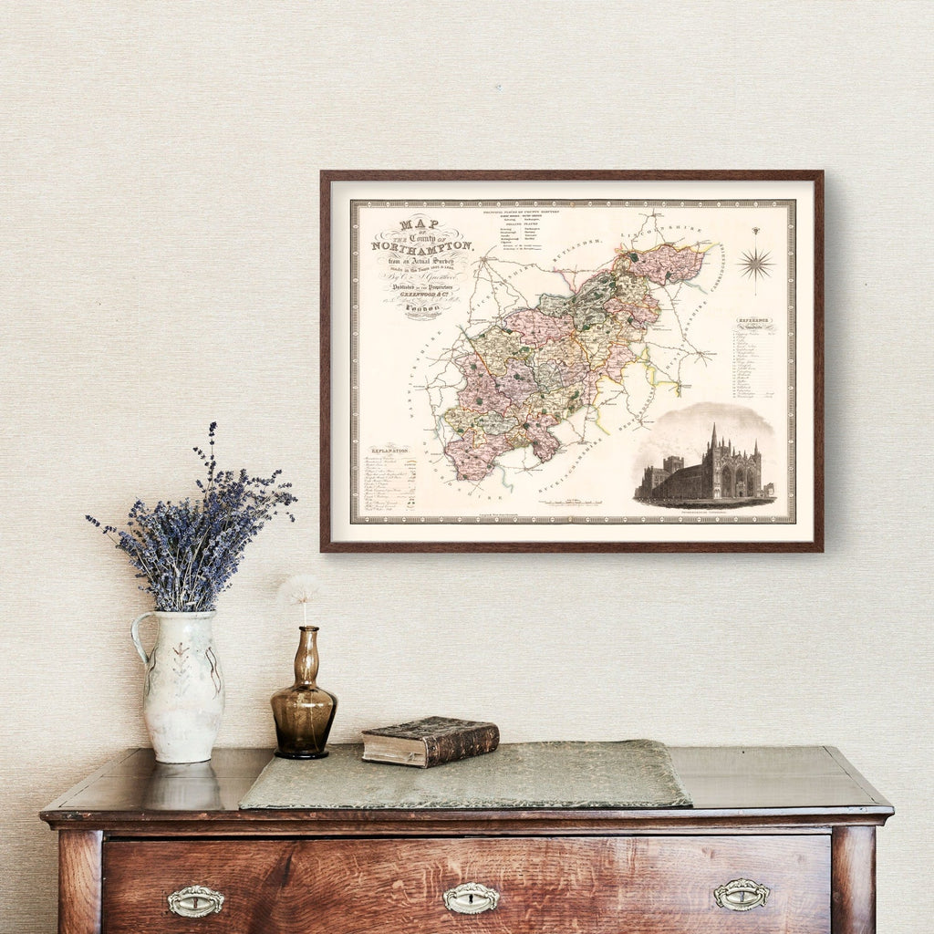 Vintage Map of Northampton England, 1830
