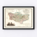 Vintage Map of Kent England, 1829