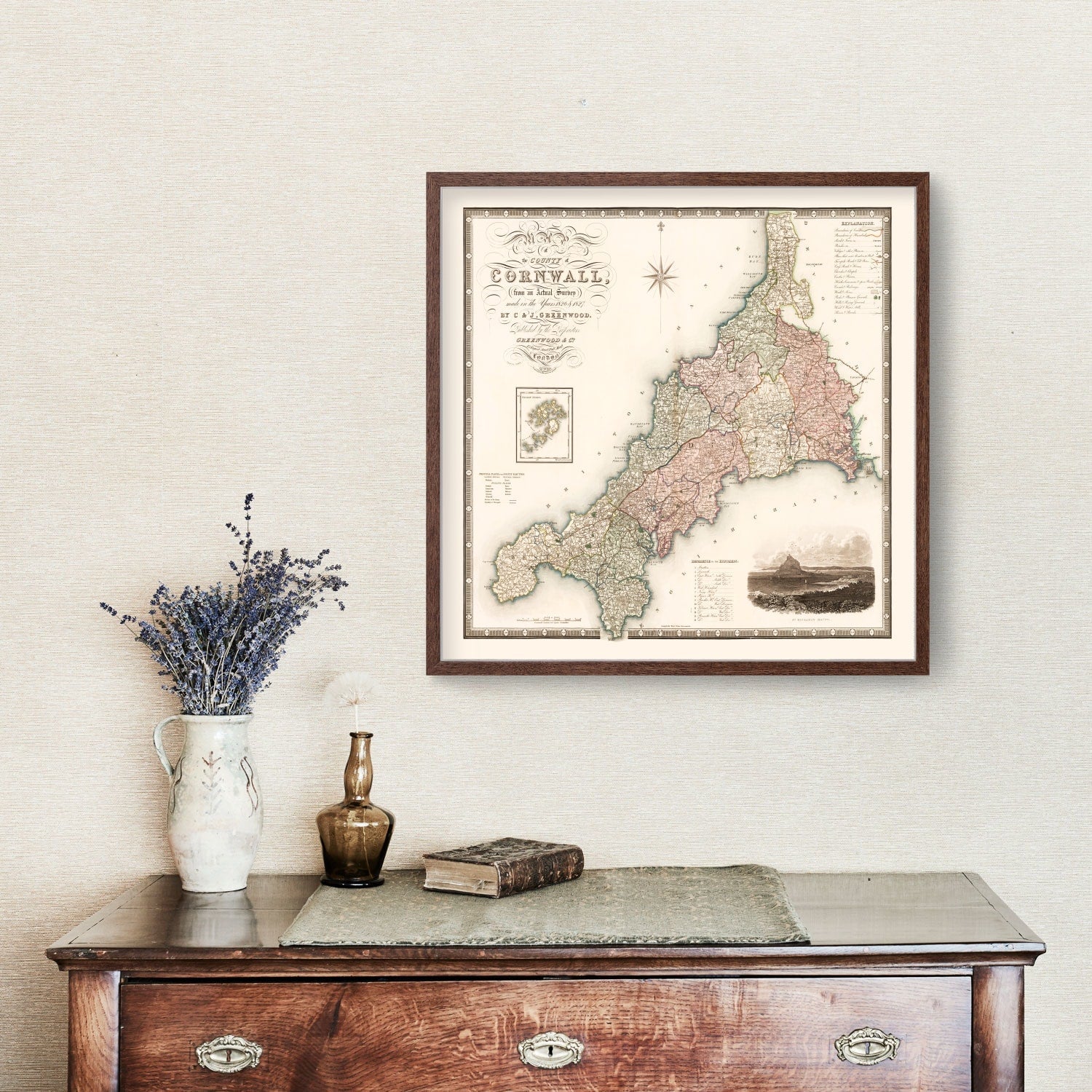 Vintage Map of Cornwall England, 1829