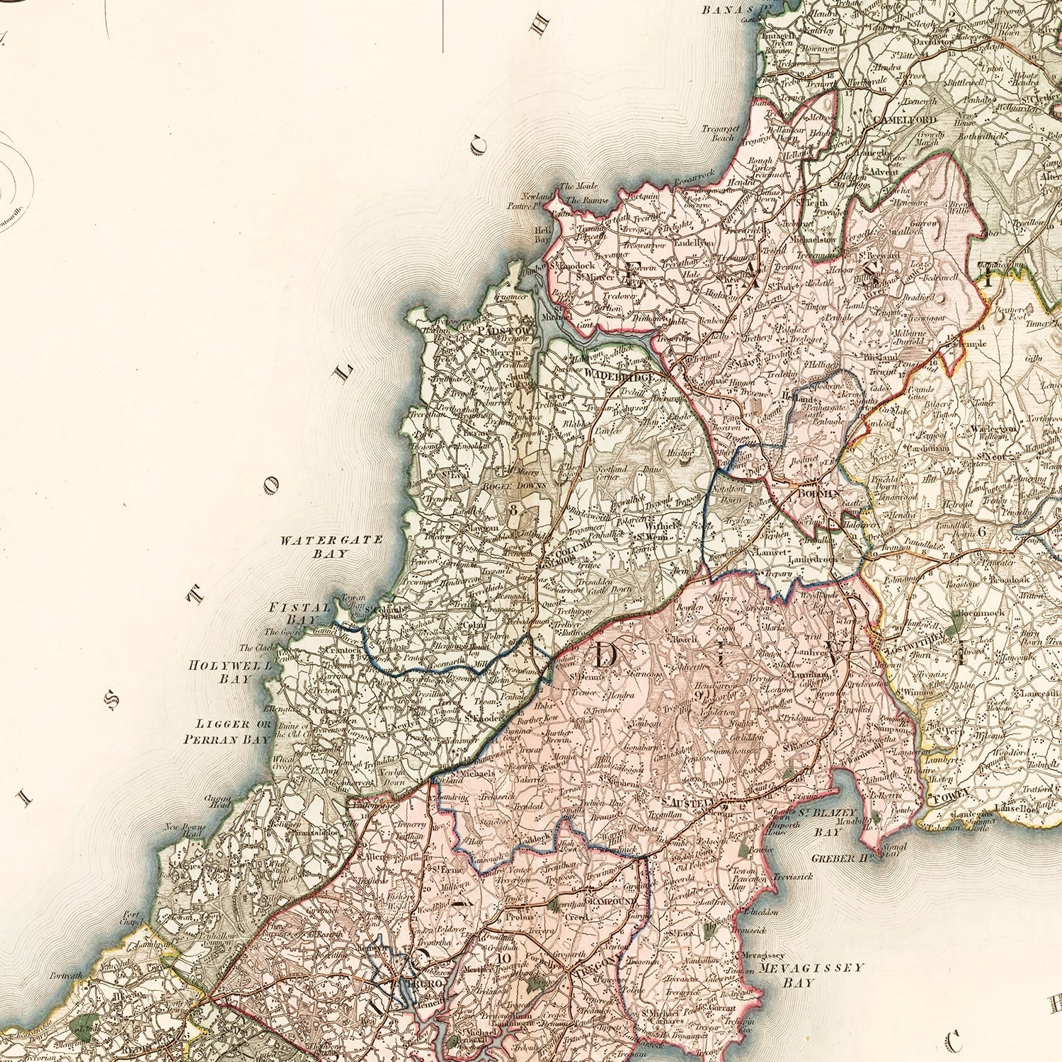 Vintage Map of Cornwall England, 1829