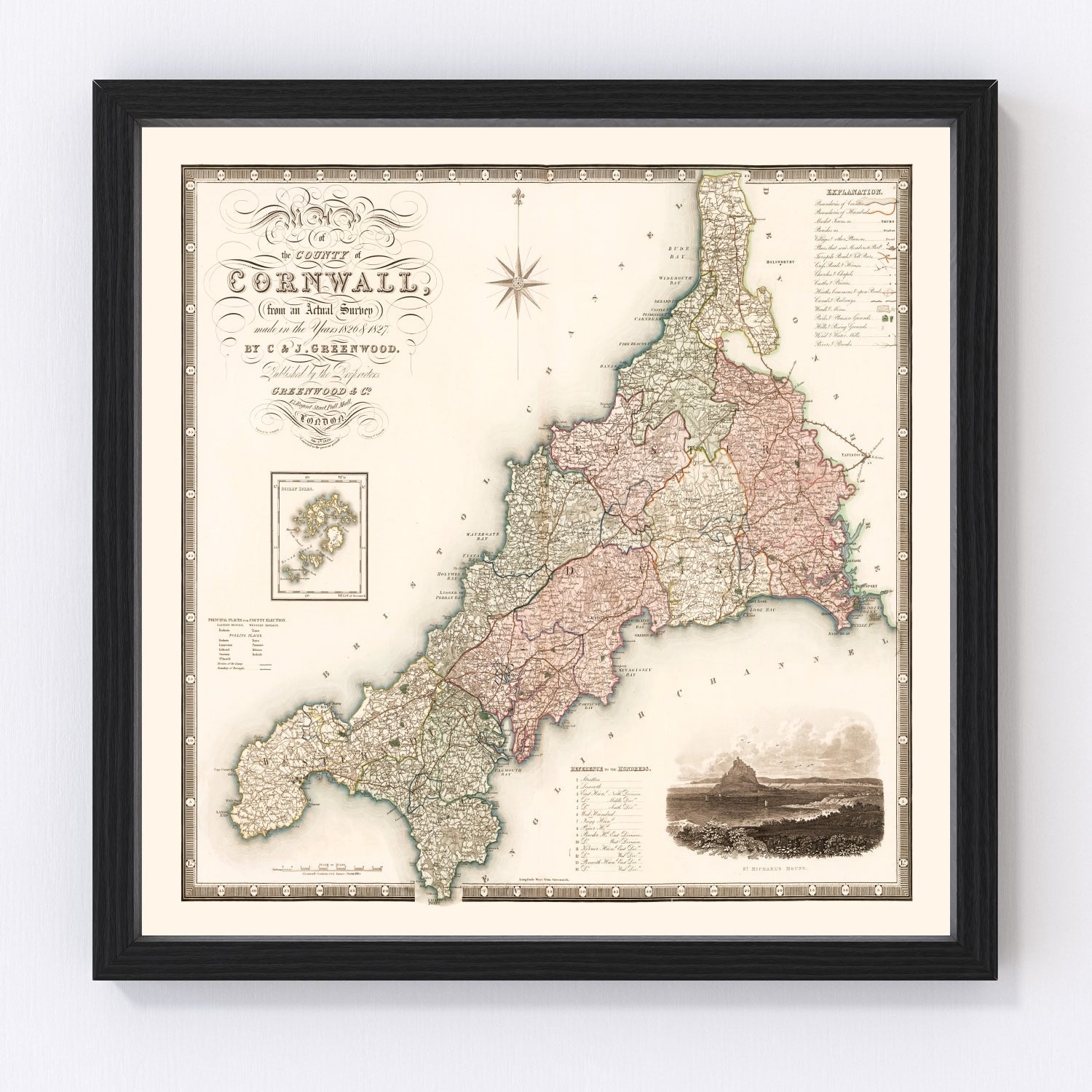 Vintage Map of Cornwall England, 1829
