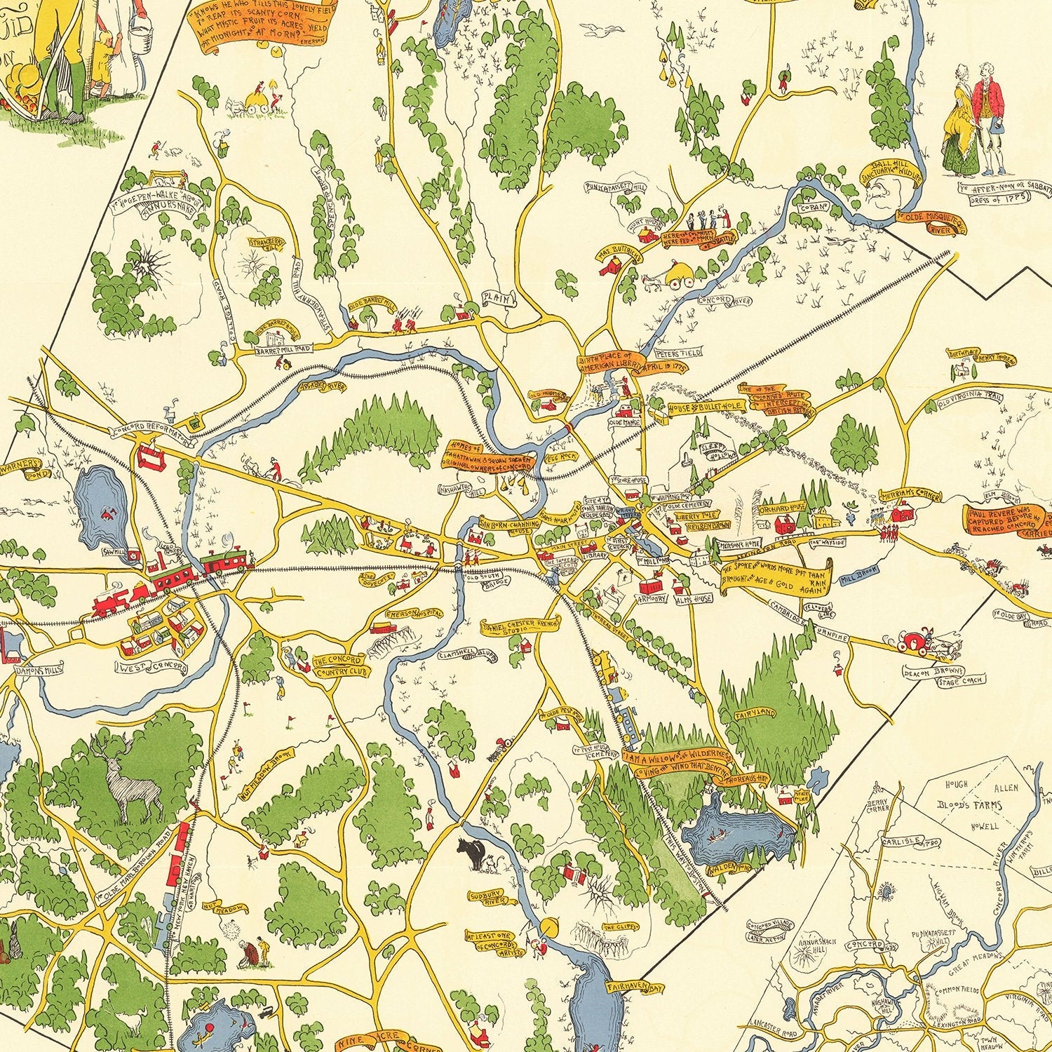 Vintage Map of Concord, Massachusetts 1928