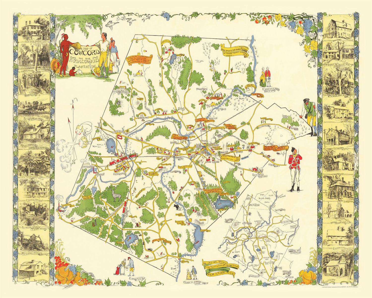 Vintage Map of Concord, Massachusetts 1928