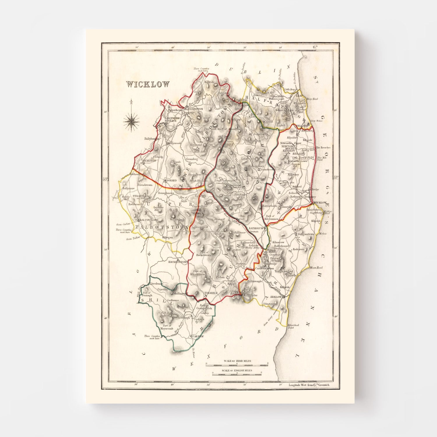 Vintage Map of Wicklow County Ireland, 1846