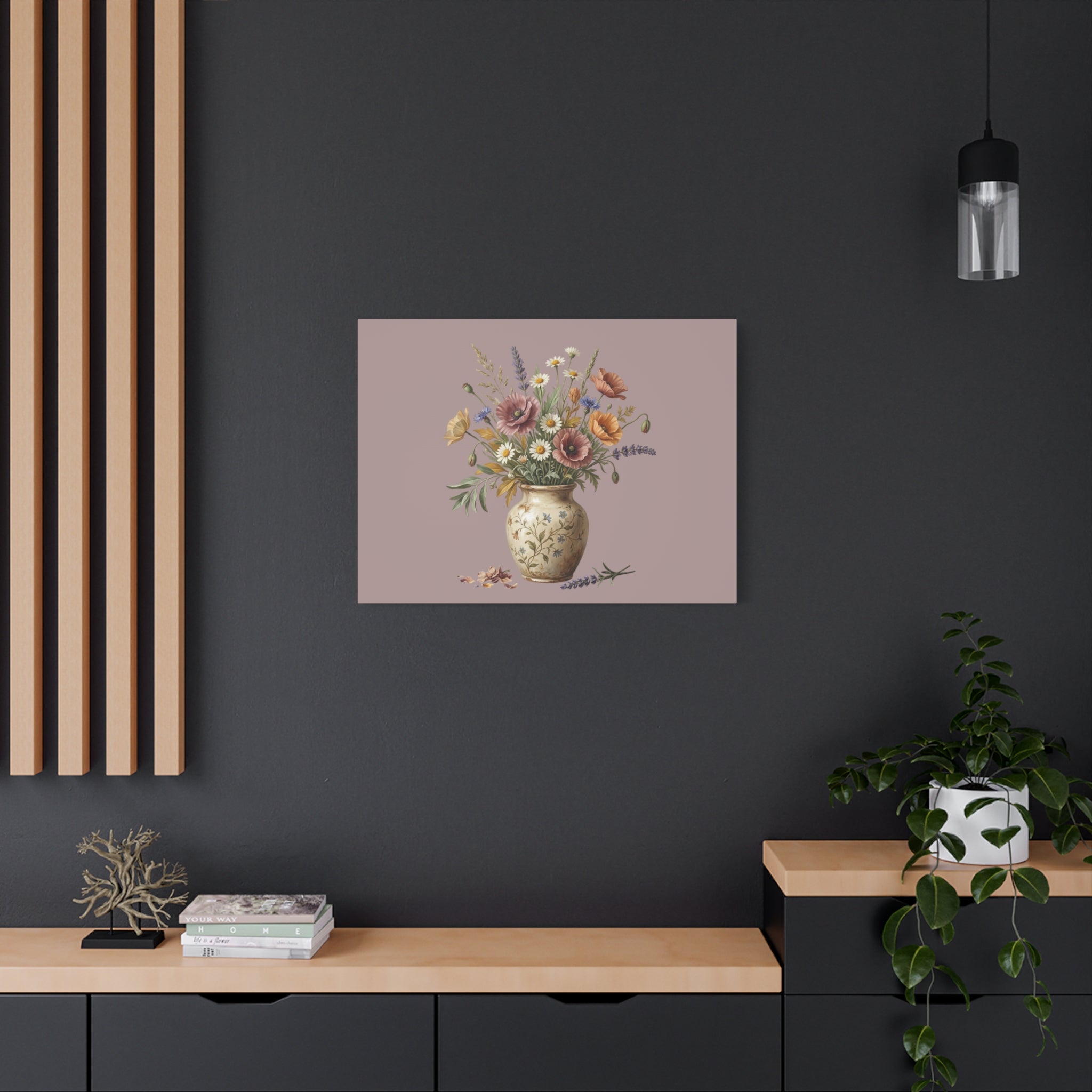 Botanical Vase Floral Canvas Print — Vintage Wildflower Wall Art