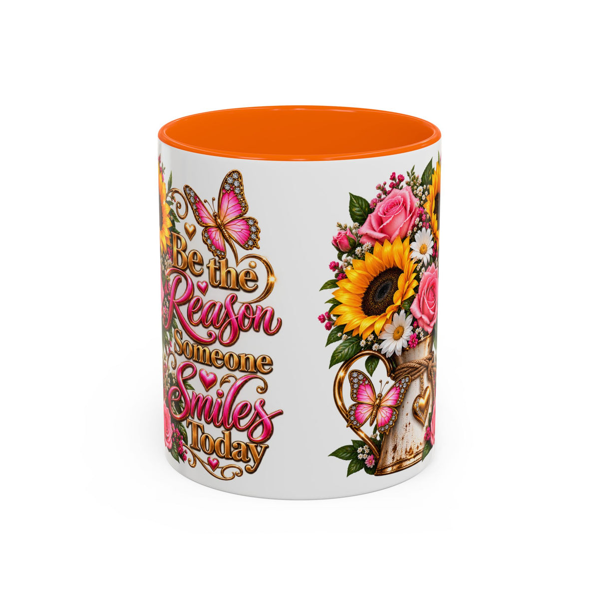 Be the Reason Someone Smiles Today Accent Coffee Mug – Floral Sunflower & Rose Inspirational 11/15oz